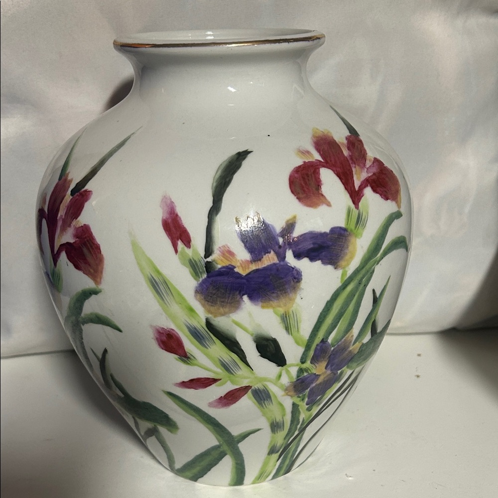 Floral Ceramic Vase with Multicolor Design